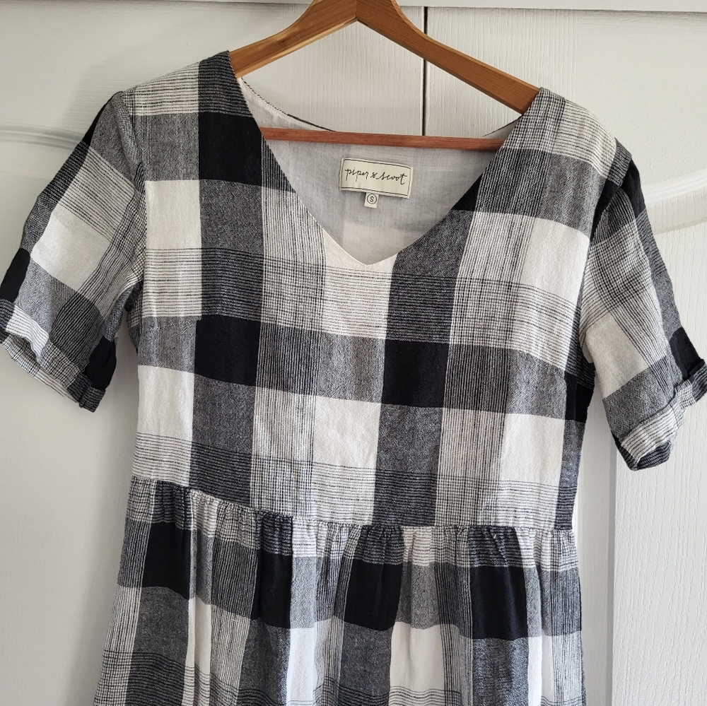 Piper & Scoot Midi Dress - Black White Plaid - Small